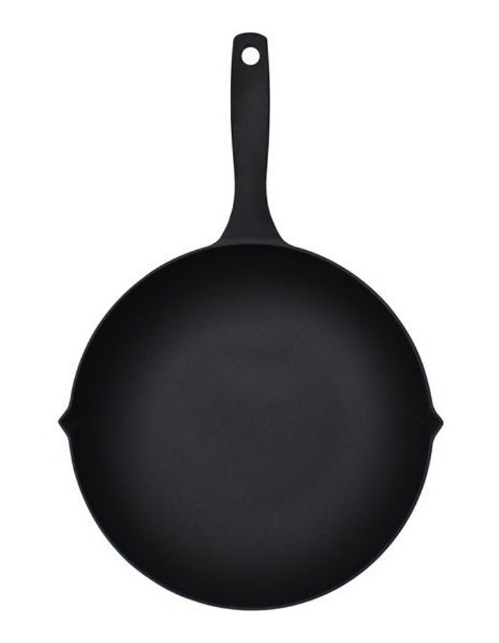 Cast Iron Seasoned Wok 30cm in Black