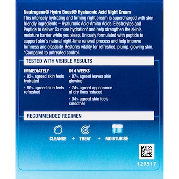 Neutrogena Hydro Boost Hyaluronic Acid Night Cream Face Moisturiser 50g