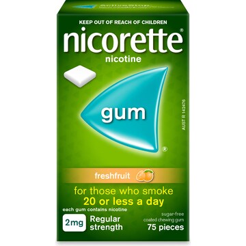 Nicorette Quit Smoking Regular Strength Fresh Fruit Gum 2Mg 75 pack