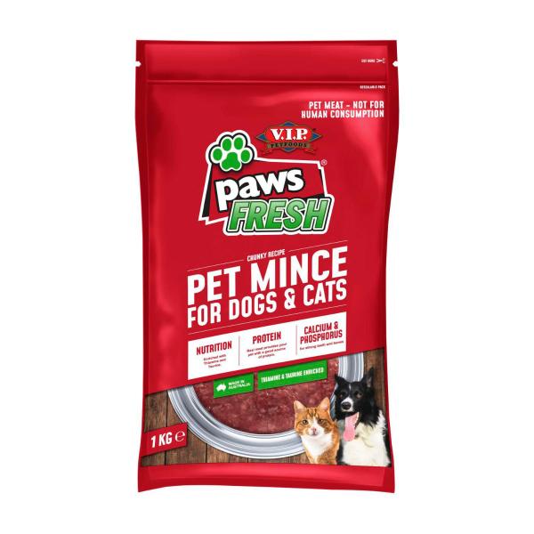 V.I.P PAWS FRESH PET MINCE DOG & CAT FOOD 1KG