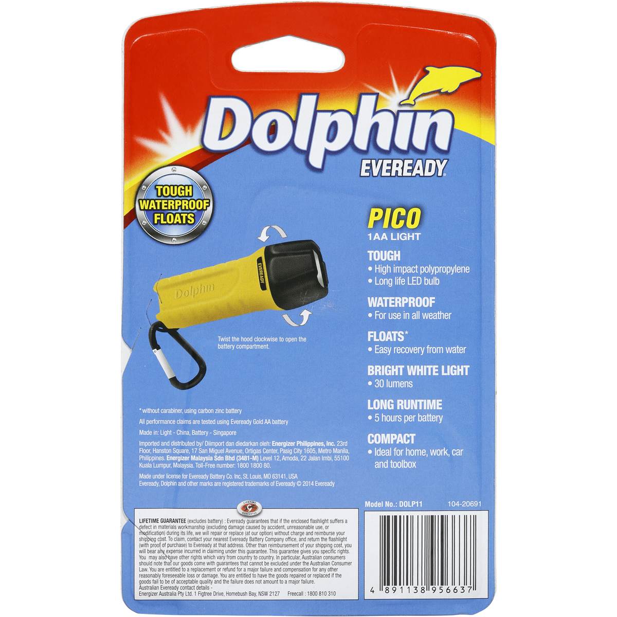 Eveready Dolphin Pico Floating Torch 45 Lumens AA Batteries each
