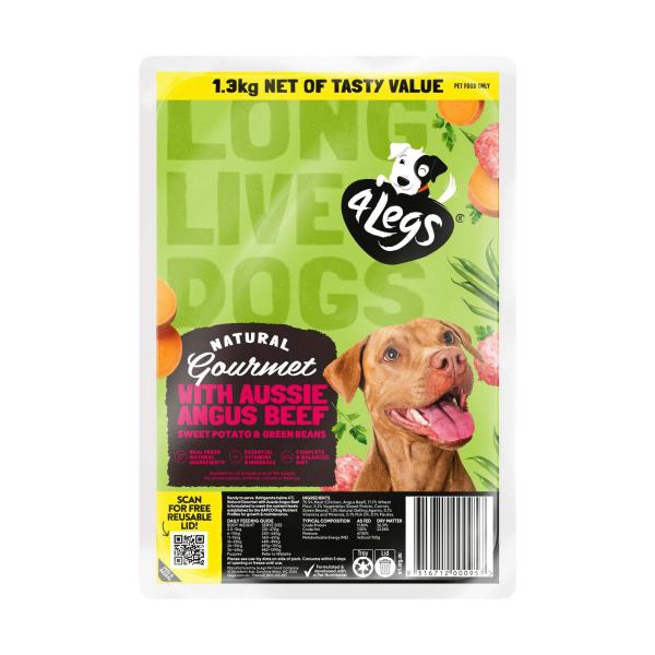 4LEGS GOURMET RECIPE ANGUS BEEF SWEET POTATO & GREEN BEANS DOG FOOD TRAYS 1.3KG