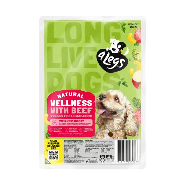 4 LEGS NATURAL + WELLNESS BOOST WITH BEEF VEGIES & FRUIT MEATBALL DOG FOOD TRAYS 870 GRAM