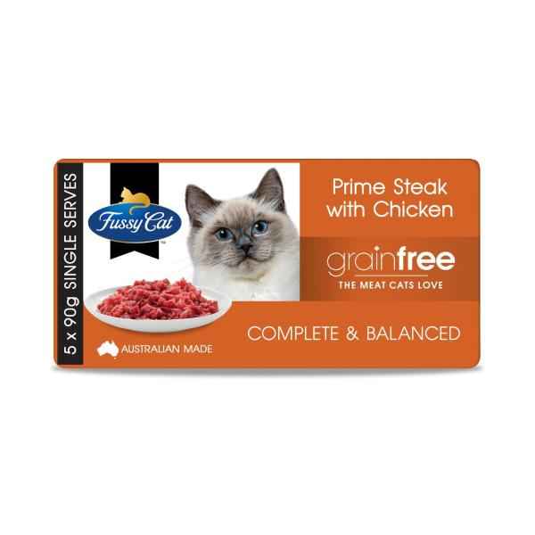 Grain Free Adult Chilled Fresh Cat Food Prime Steak Mince With Chicken