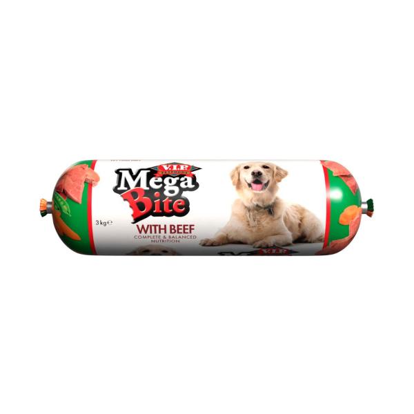 V.I.P MEGABITE ADULT CHILLED FRESH DOG FOOD ROLL BEEF 3KG