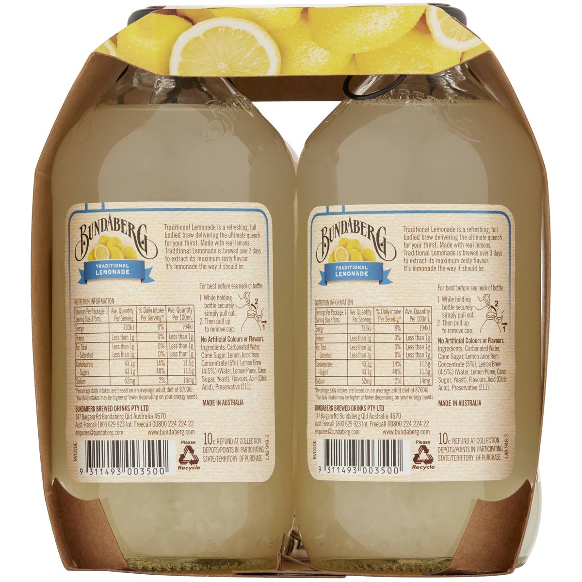 Bundaberg Traditional Lemonade 4x375ml 4x375ml
