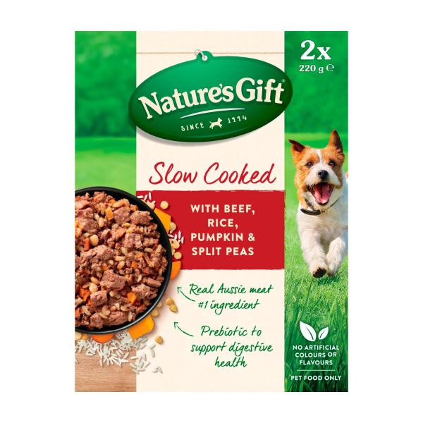 NATURE'S GIFT SLOW COOKED BEEF RICE PUMPKIN & SPLIT PEAS DOG FOOD 2X220GRAM