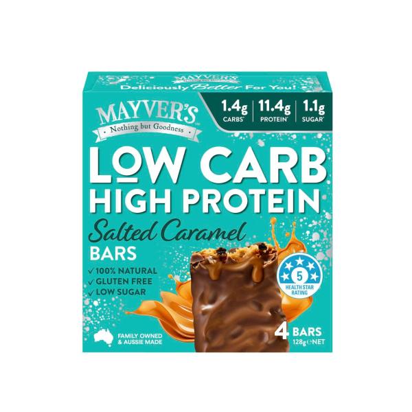MAYVER'S LOW CARB HIGH PROTEIN SALTED CARAMEL BARS 4 PACK 128G