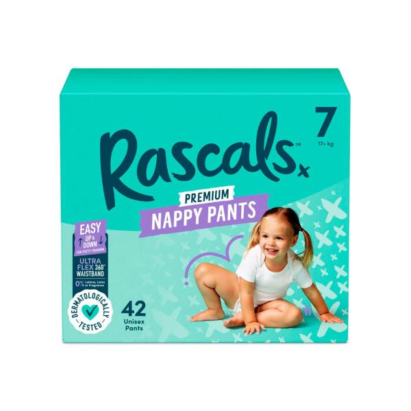 RASCALS PREMIUM NAPPY PANTS SIZE 7 (17KG+) 42 PACK