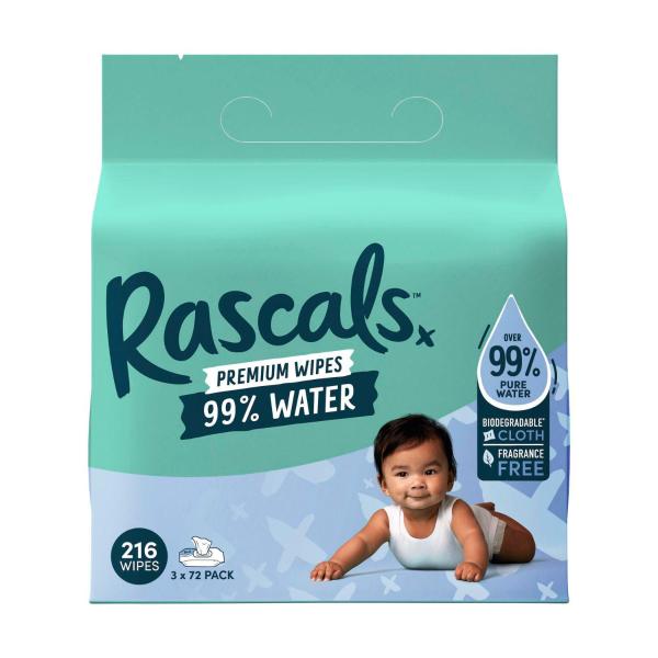 RASCALS 99% WATER PREMIUM WIPES 216 PACK