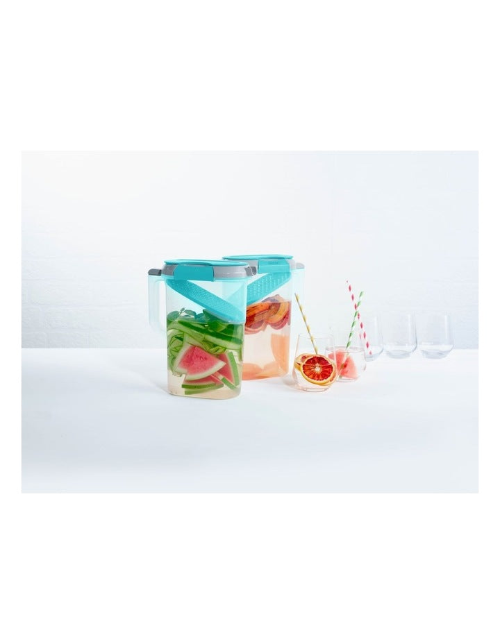 Fresh Seal Clips Food Storage infuser Jug 2.4L in Clear/Teal