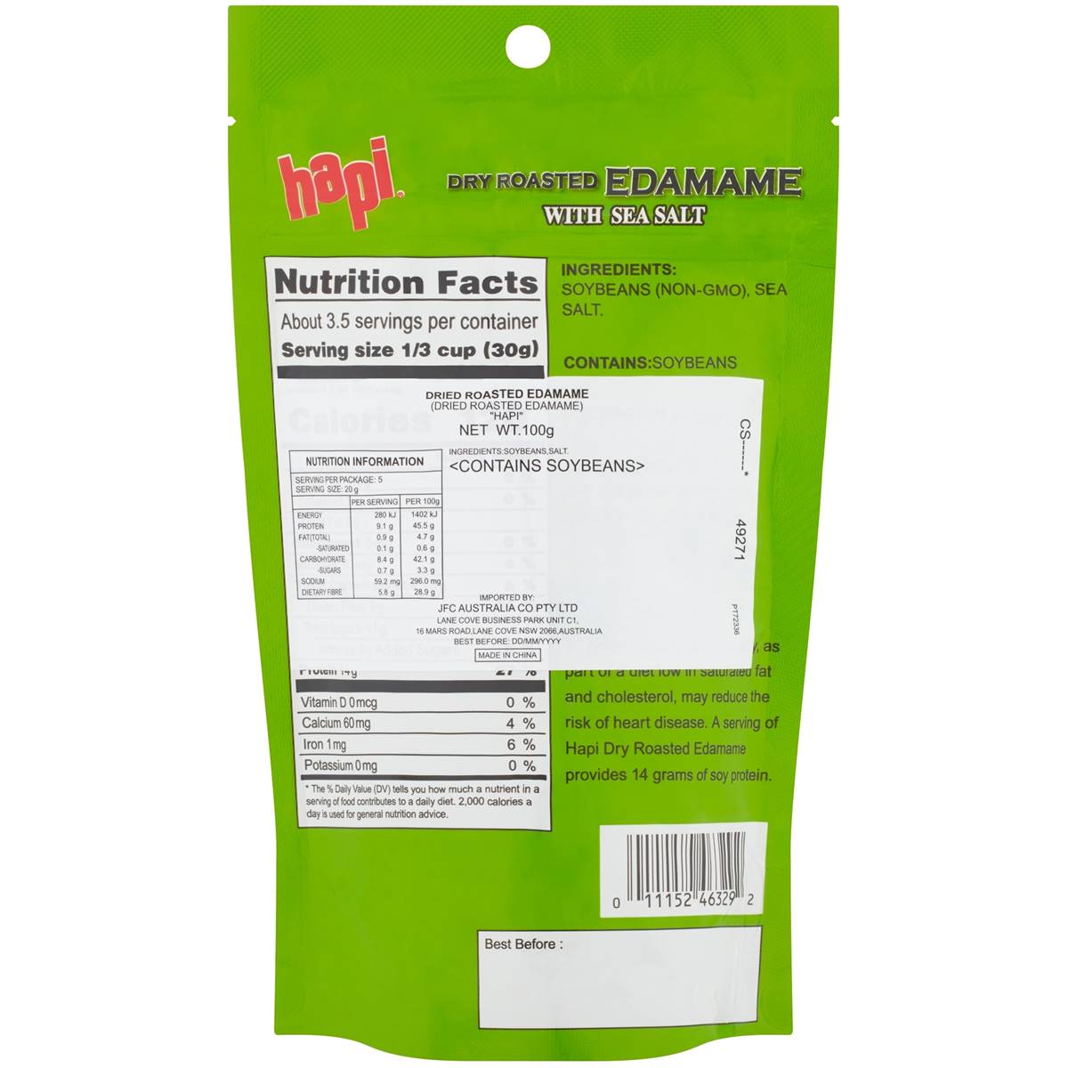 Hapi Dry Roasted Edamame 100g