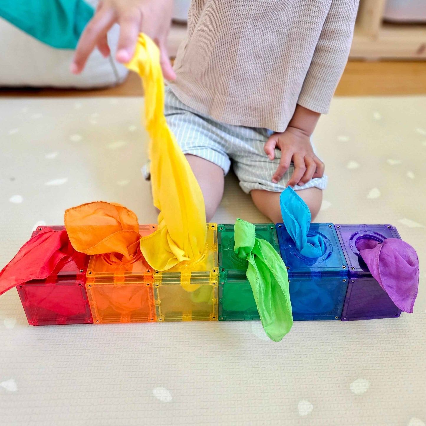 Play Silks by Play Silkies Australia Mini Silks Set of 6 45x45cm 100% Silk Natural Waldorf Toys Imaginative & creative Play open ended Baby Toddler Toys Best Seller 12m+