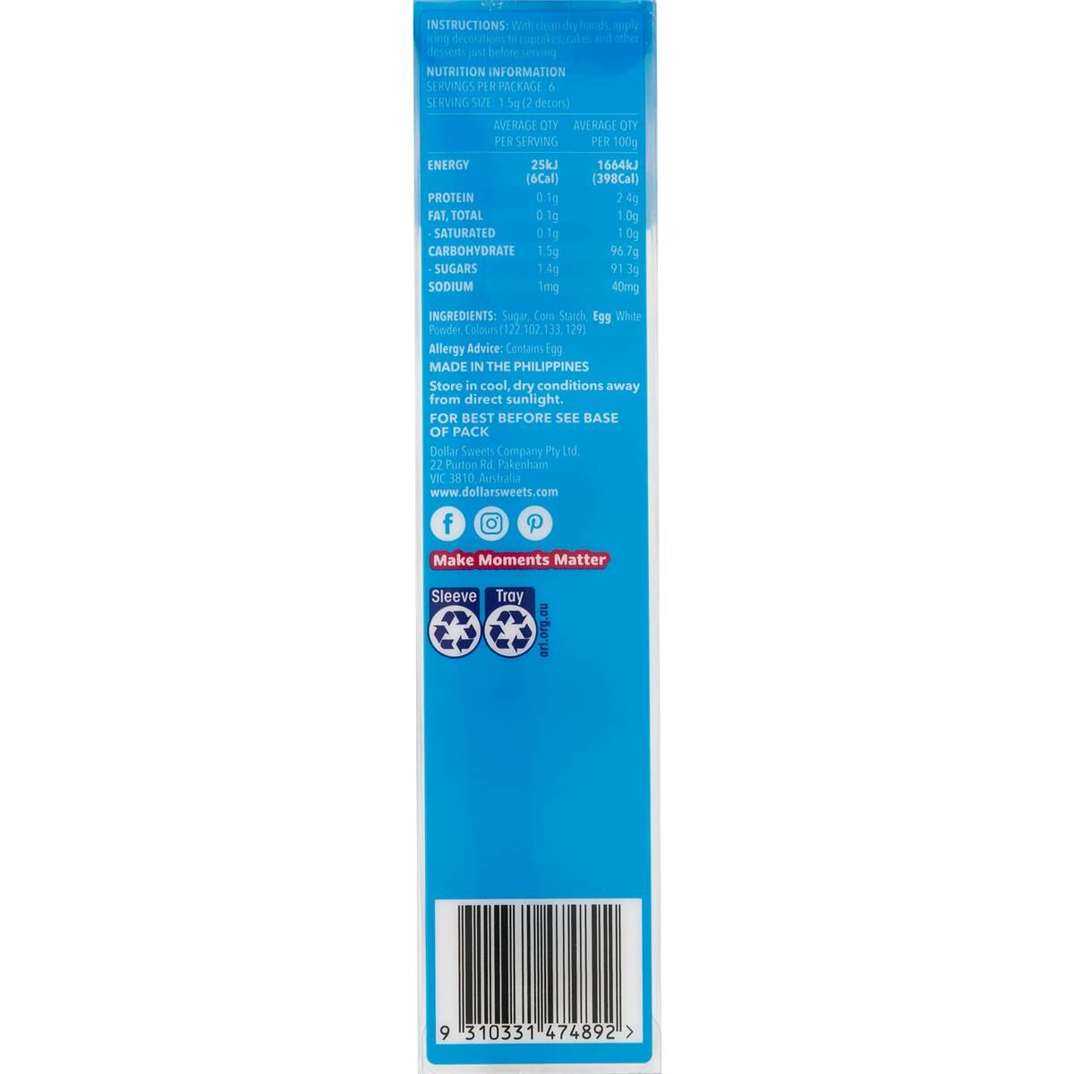 Dollar Sweets Icing Decorations Unicorn & Rainbow 12 Pack