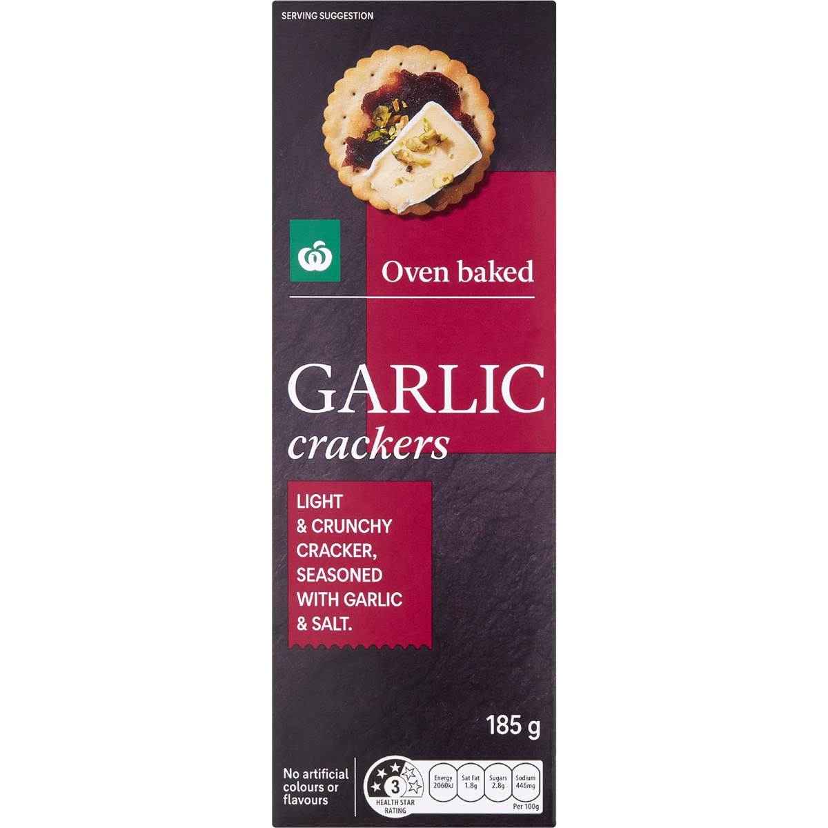 Woolworths Garlic Crackers 185g
