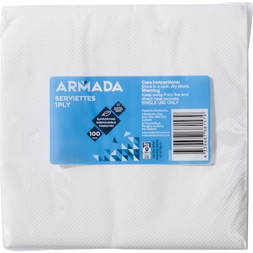 Armada 1 Ply Serviettes White 100 pack