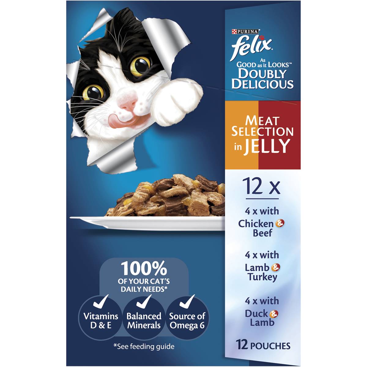 Felix Adult Doubly Delicious Meat Selection In Jelly Cat Food 85g x12 Pack