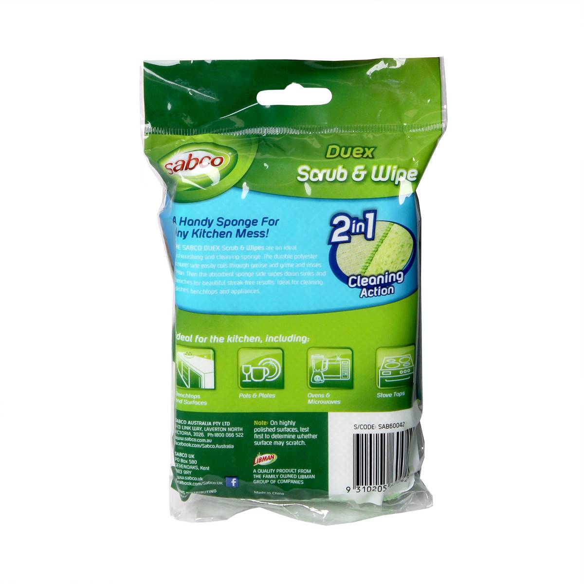 Sabco Duex Scrub & Wipe Kitchen Sponge 3 Pack