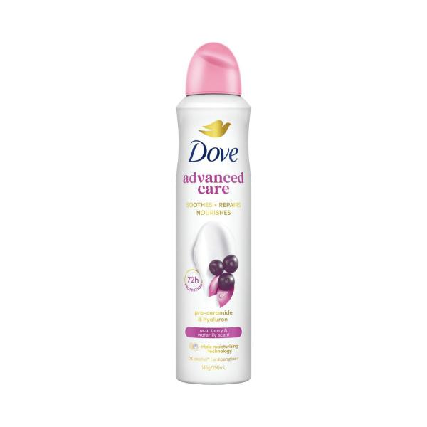 DOVE WOMEN DEODORANT ADVANCED 72HR AEROSOL ACAI BERRY & WATERLILY 250ML