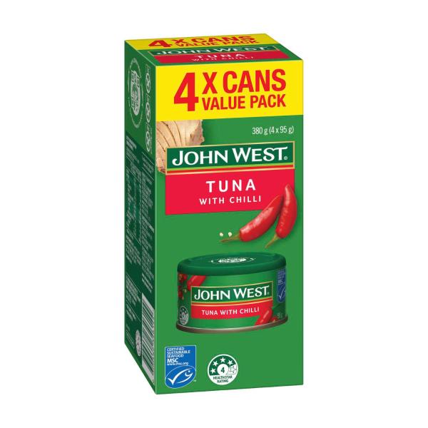 JOHN WEST TEMPTERS TUNA MULTIPACK 4x95G:CHILLI:.:380 GRAM