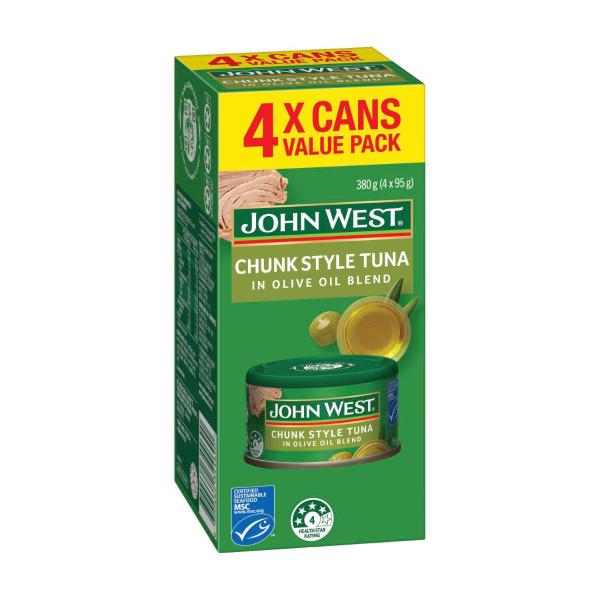 JOHN WEST TEMPTERS TUNA MULTIPACK 4x95G:OLIVE OIL BLEND:.:380 GRAM