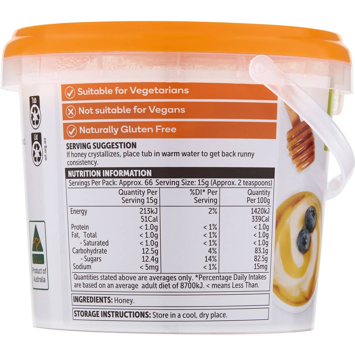 Woolworths Pure Australian Honey Pail 1kg