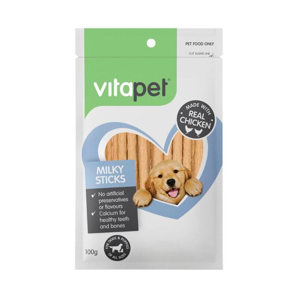 VITAPET JERHIGH DOG TREAT PUPPY MILKY STICKS: 100GRAM