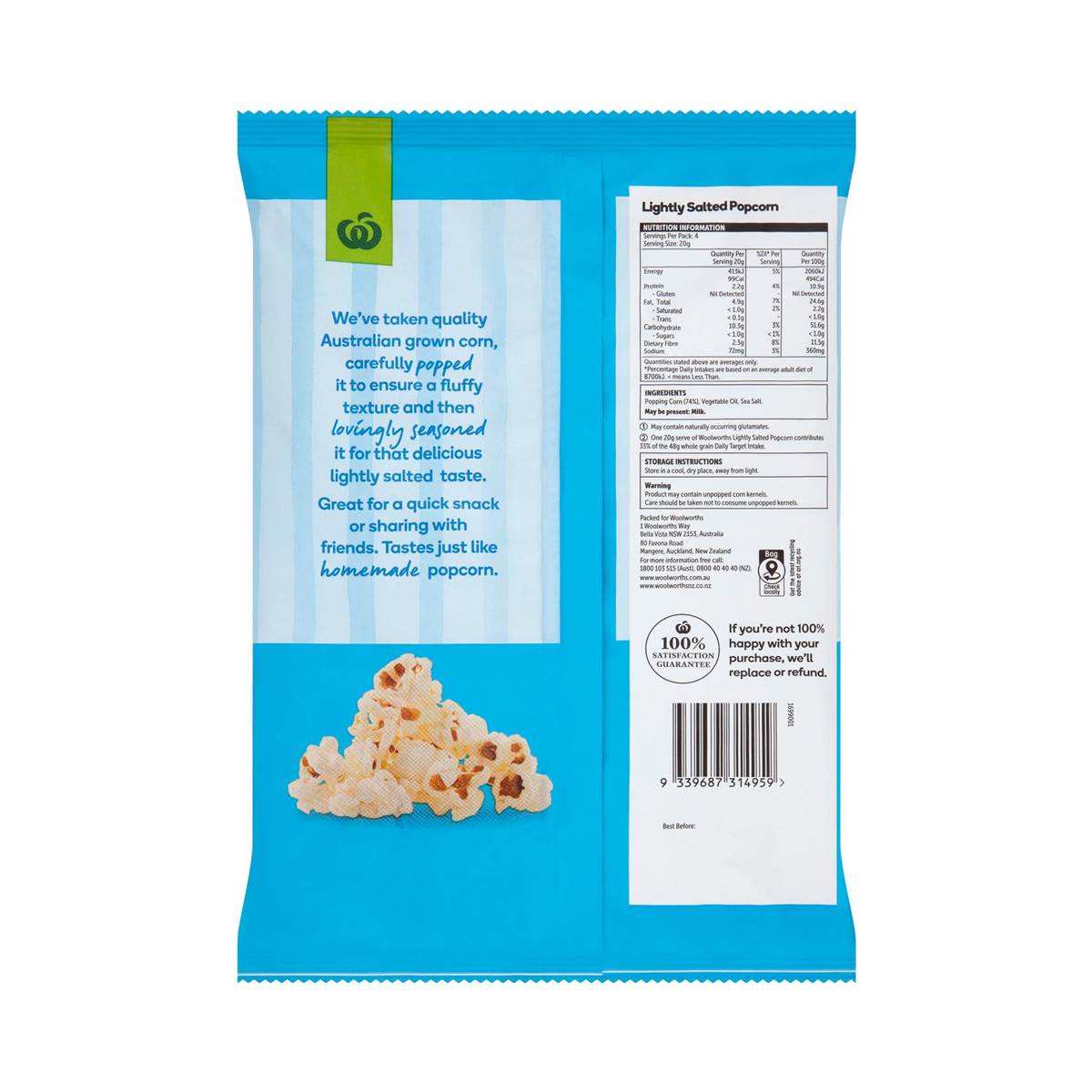 Woolworths Popcorn Lightly Salted 80g