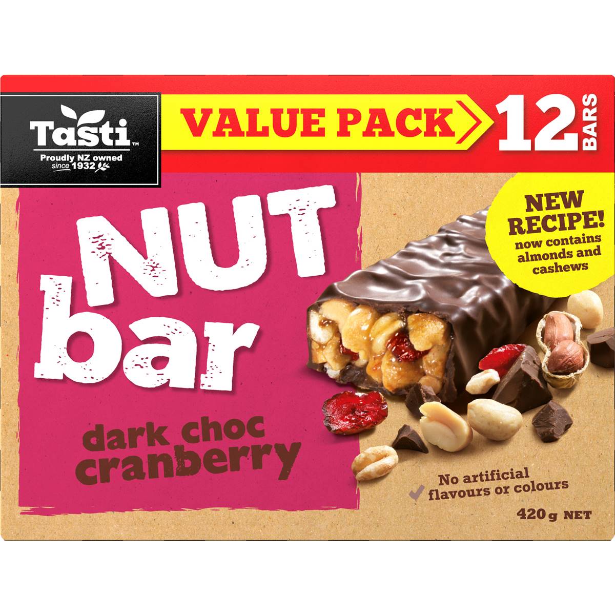 Tasti Nut Bar Dark Choc & Cranberry 420g