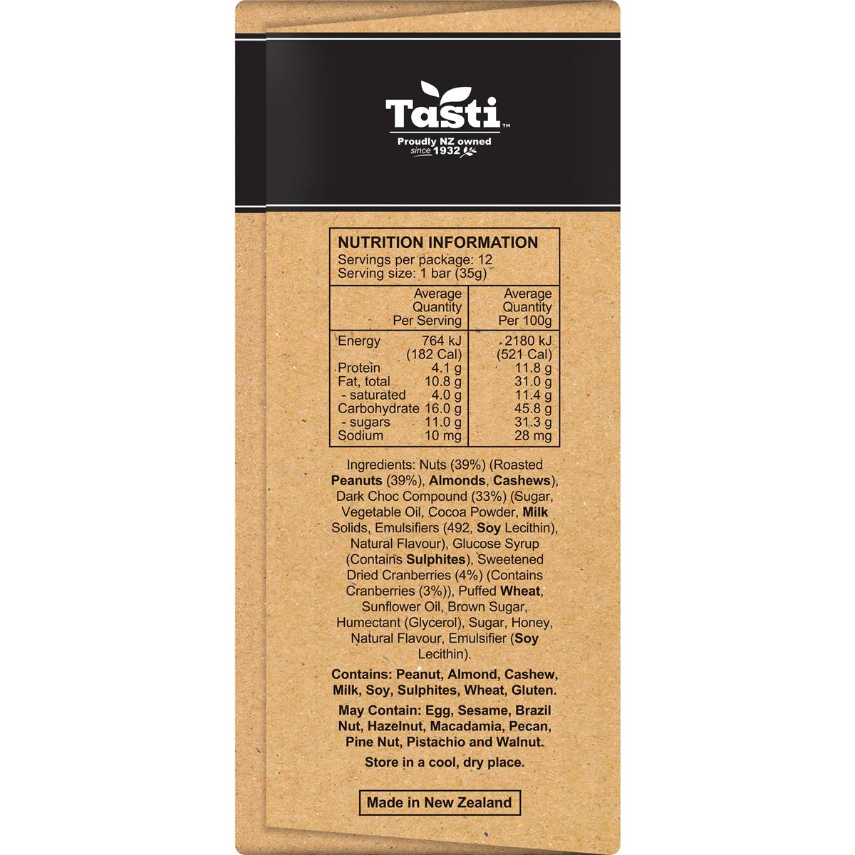 Tasti Nut Bar Dark Choc & Cranberry 420g