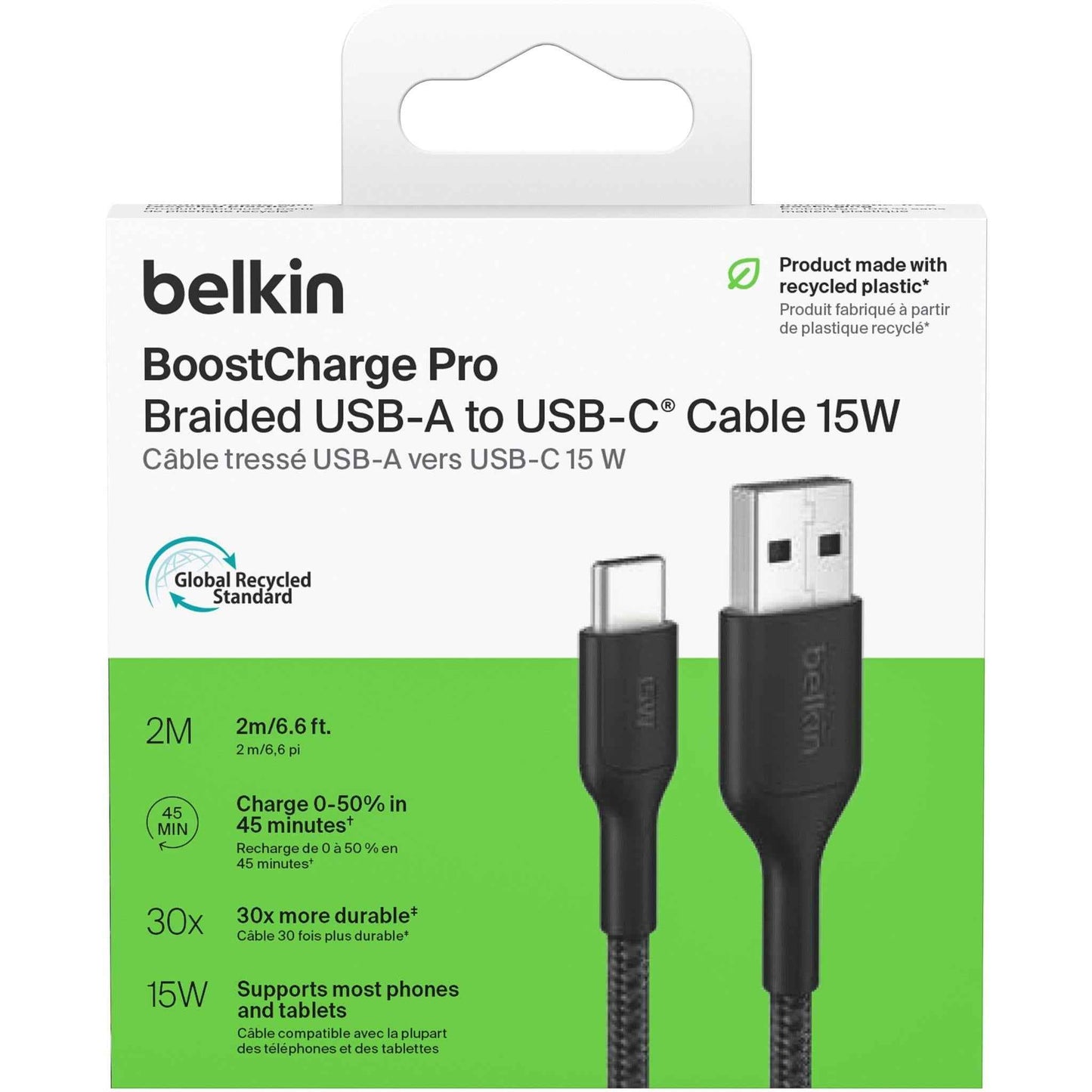 Belkin BoostCharge Pro USB-A to USB-C 2.0 Braided Cable 2m (Black)