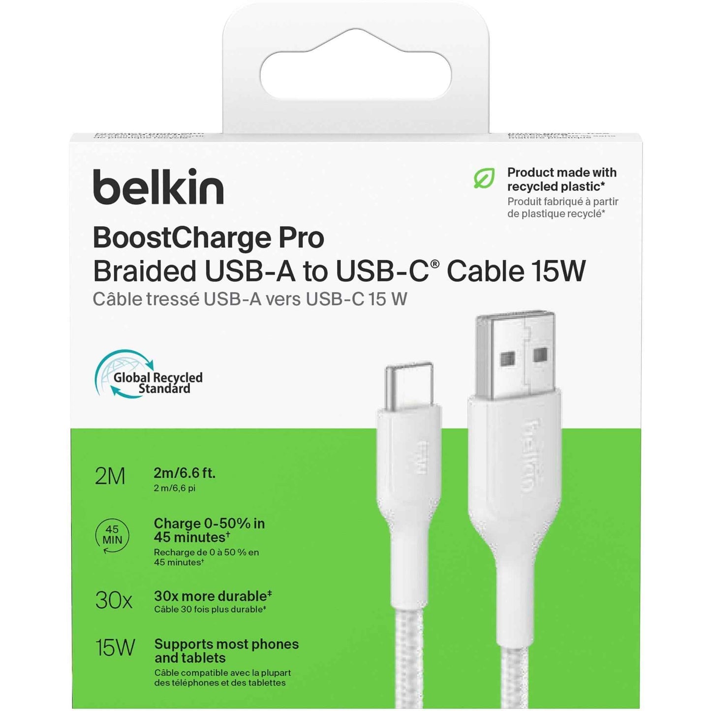 Belkin BoostCharge Pro USB-A to USB-C 2.0 Braided Cable 2m (White)
