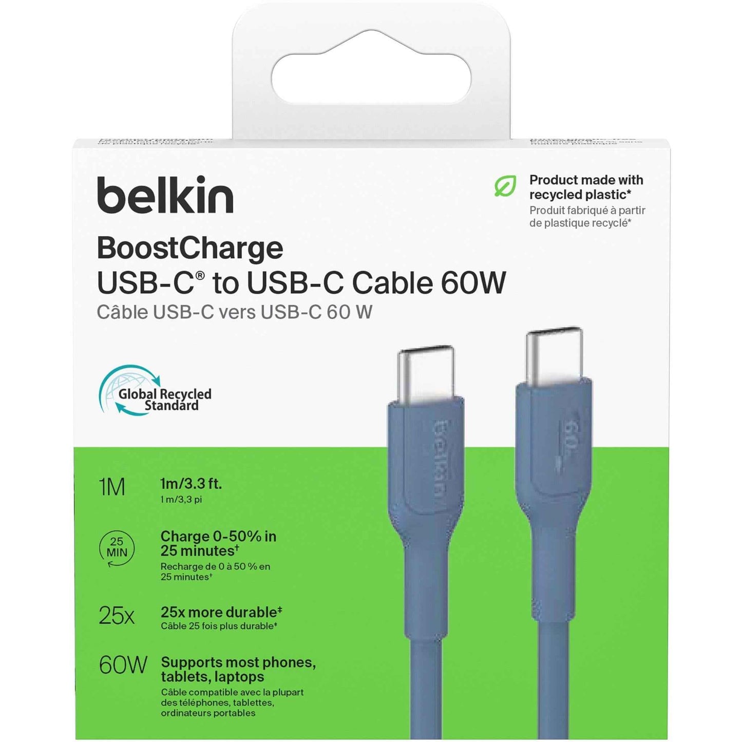 Belkin BoostCharge USB-C 60W 2.0 PCR Cable 1m (Blue)
