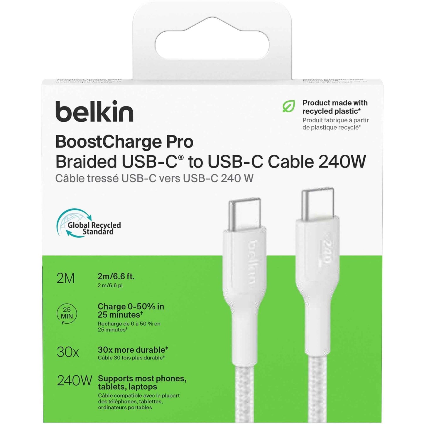 Belkin BoostCharge Pro USB-C 240W 2.0 Braided Cable 2m (White)