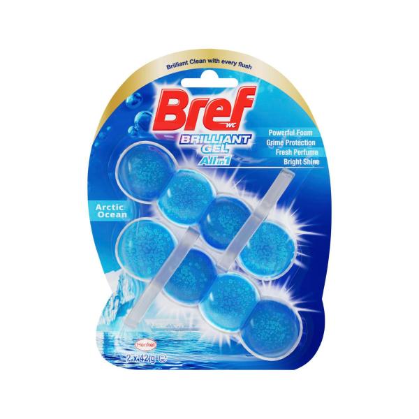 BREF BRILLIANT GEL TOILET CLEANER RIM BLOCK ARCTIC OCEAN 42G X 2 PACK