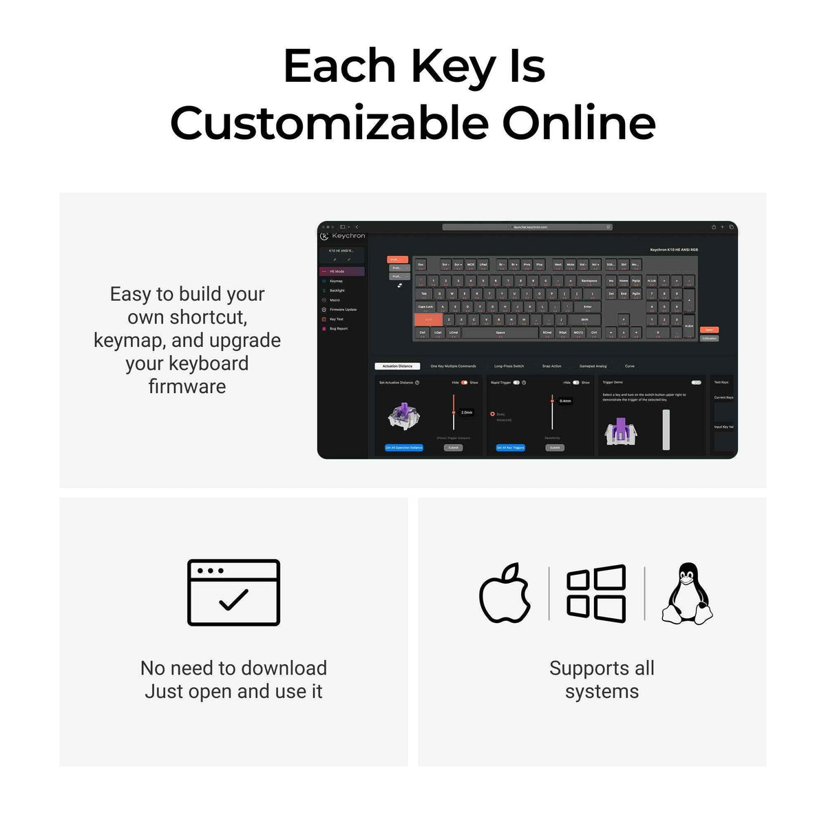 Keychron K10 HE Full Size Wireless Magnetic Switch Custom Keyboard (Black)