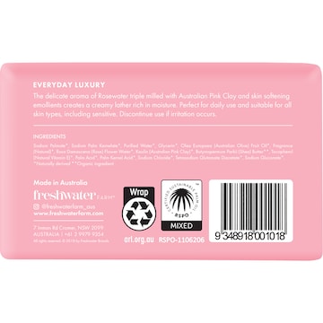 Freshwater Farm Australia Rosewater & Pink Clay Cleansing Bar 200g