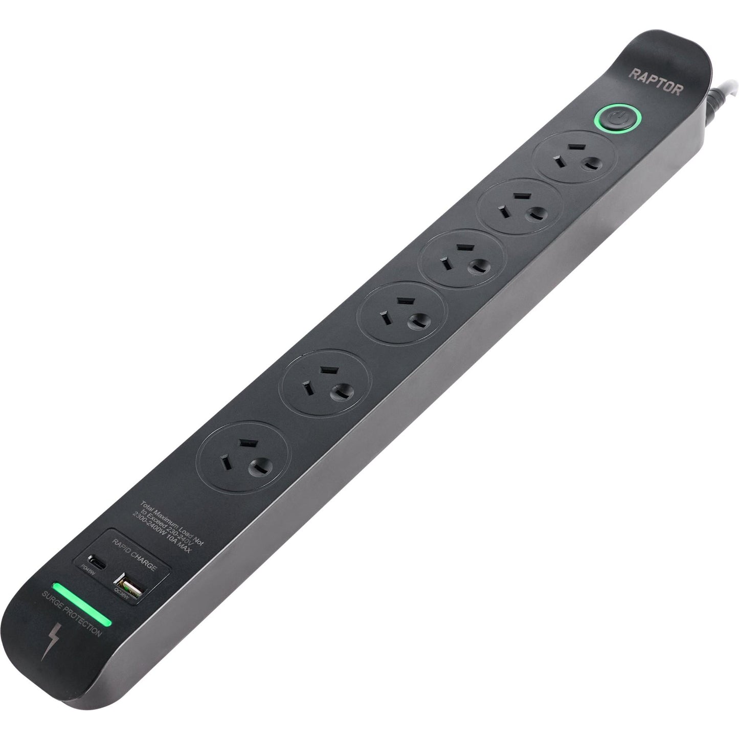 Jackson Raptor 6 Outlet Slimline 45W PD Surge Protected Powerboard