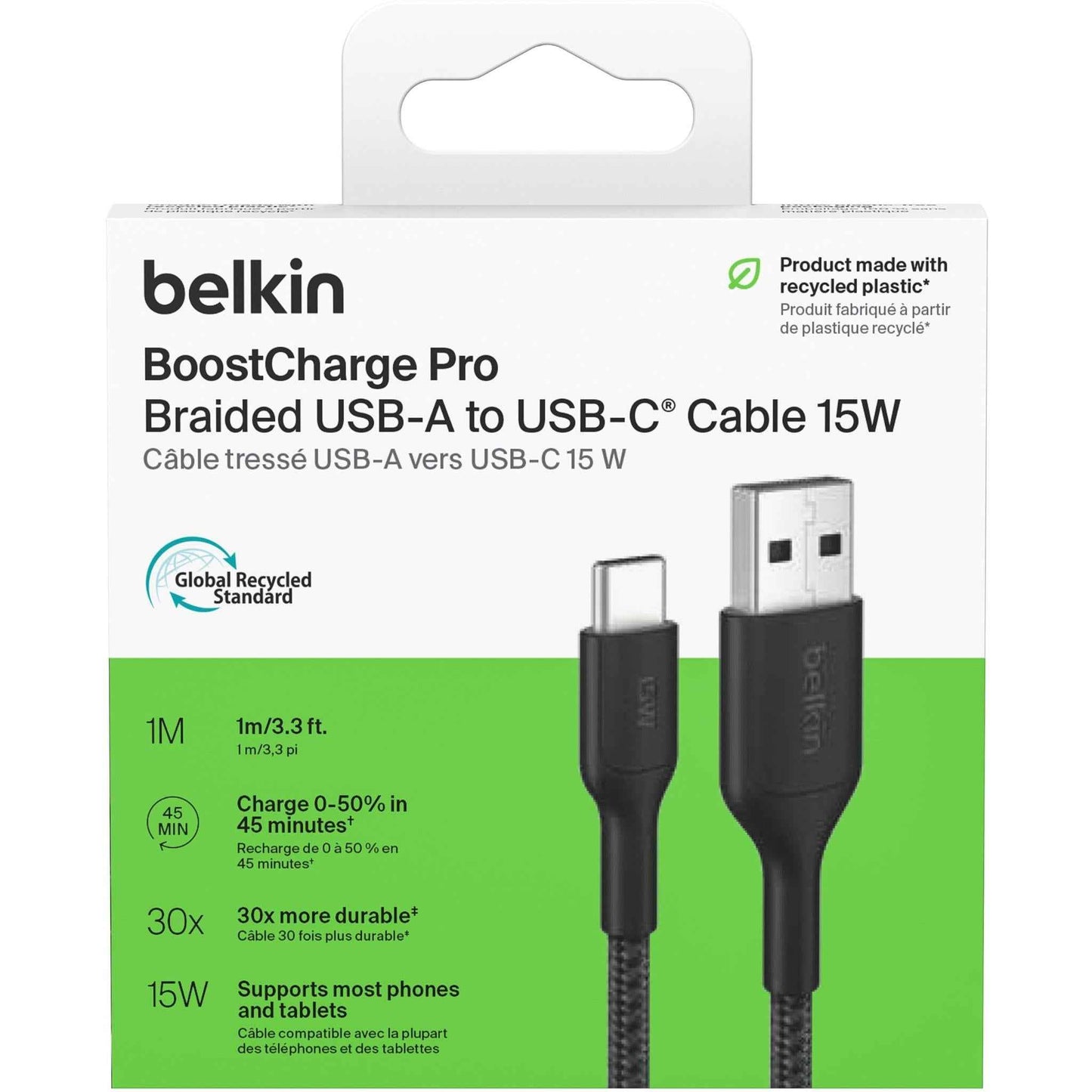 Belkin BoostCharge Pro USB-A to USB-C 2.0 Braided Cable 1m (Black)