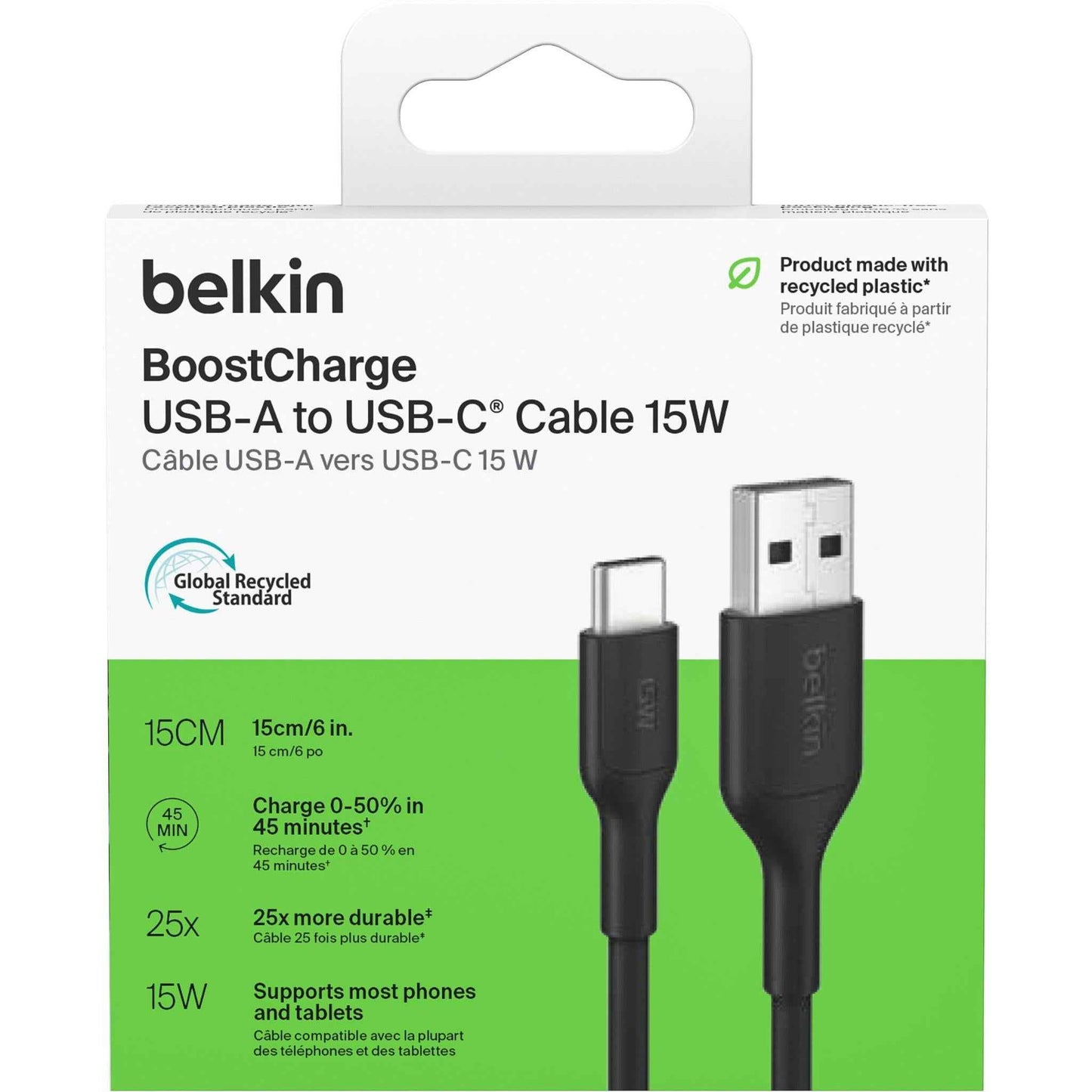 Belkin BoostCharge USB-A to USB-C Cable 15W 15cm (Black)