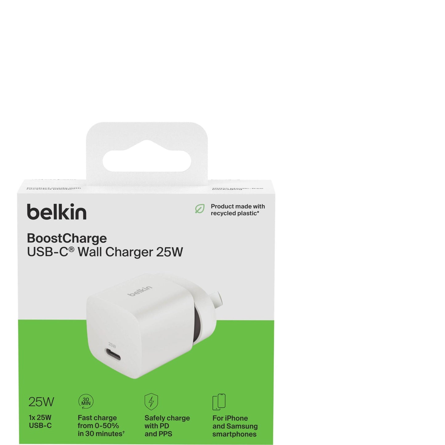 Belkin BoostCharge Compact USB-C Wall Charger 25W (White)