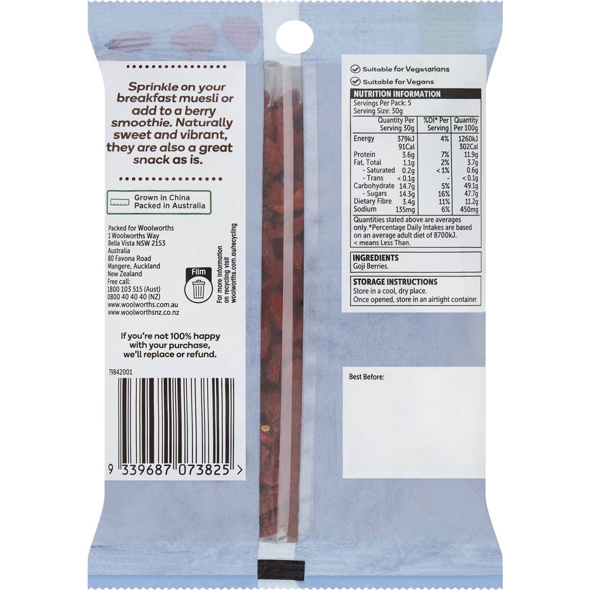 Woolworths Dried Goji Berries 150g