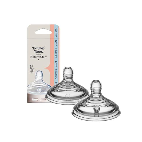 TOMMEE TIPPEE NATURAL START BABY BOTTLE TEATS FAST FLOW 6M+ 2 PACK