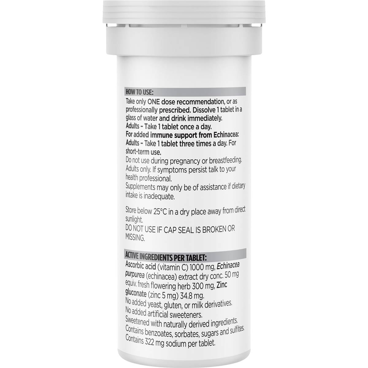 Blackmores Bio c 1000mg Echinacea + Zinc Vitamin c Effervescent Tablets 10 Pack