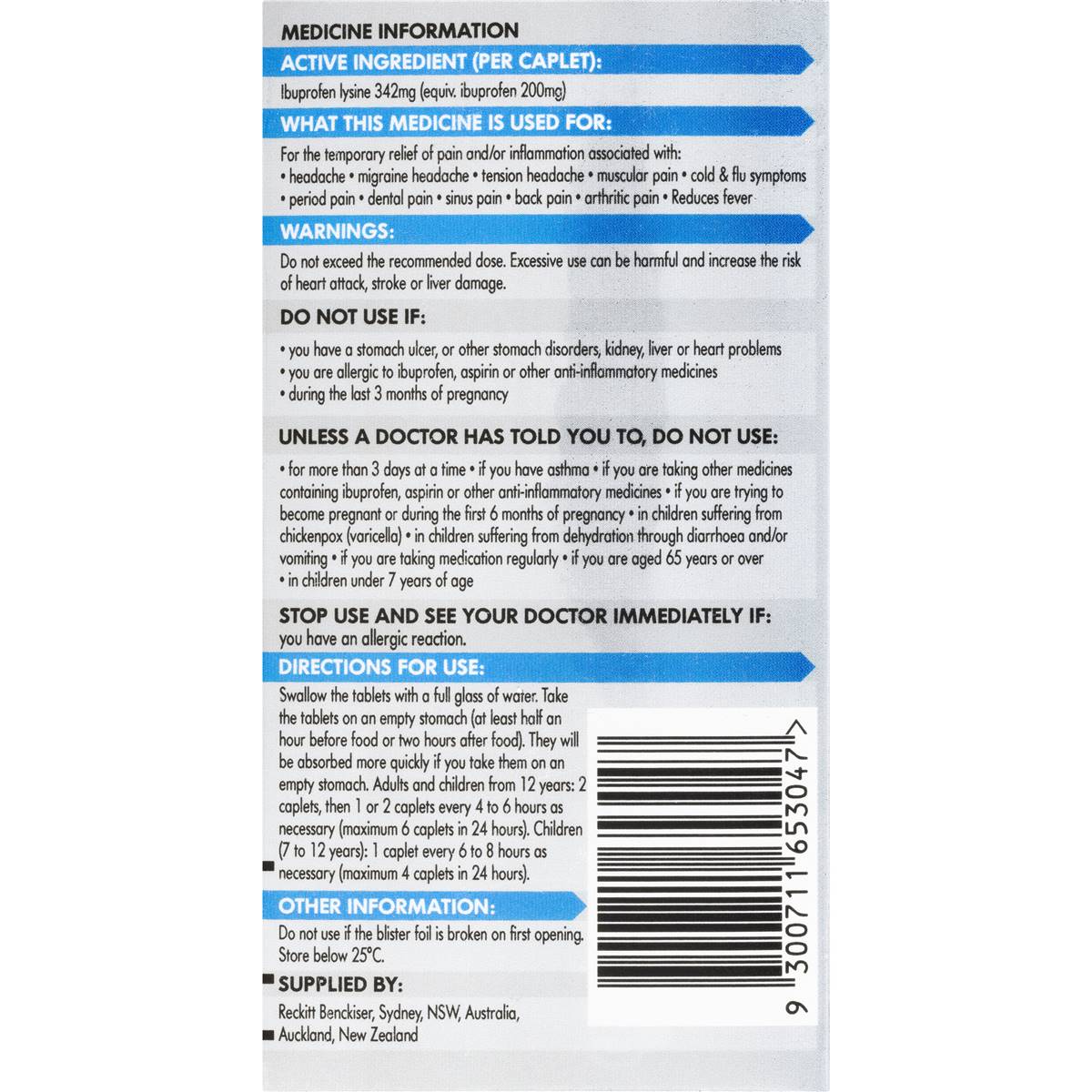 Nurofen Quickzorb Quick Pain Relief Caplets 200mg Ibuprofen 12 Pack