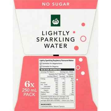 Woolworths Lightly Sparkling Water Cans Raspberry 250mL x 6 pack