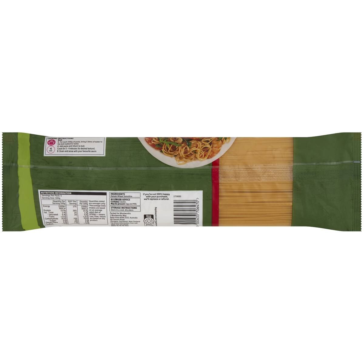 Woolworths Long Angel Hair Pasta 500g