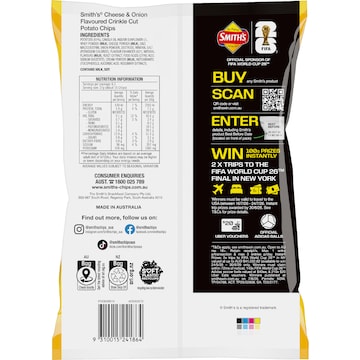 Smith's Crinkle Cut Potato Chips Cheese & Onion 170g