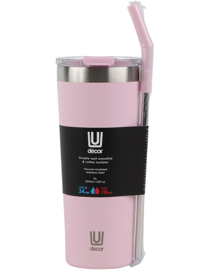 Extra Large Double Wall Smoothie and Coffee Tumbler 650ml in Assorted