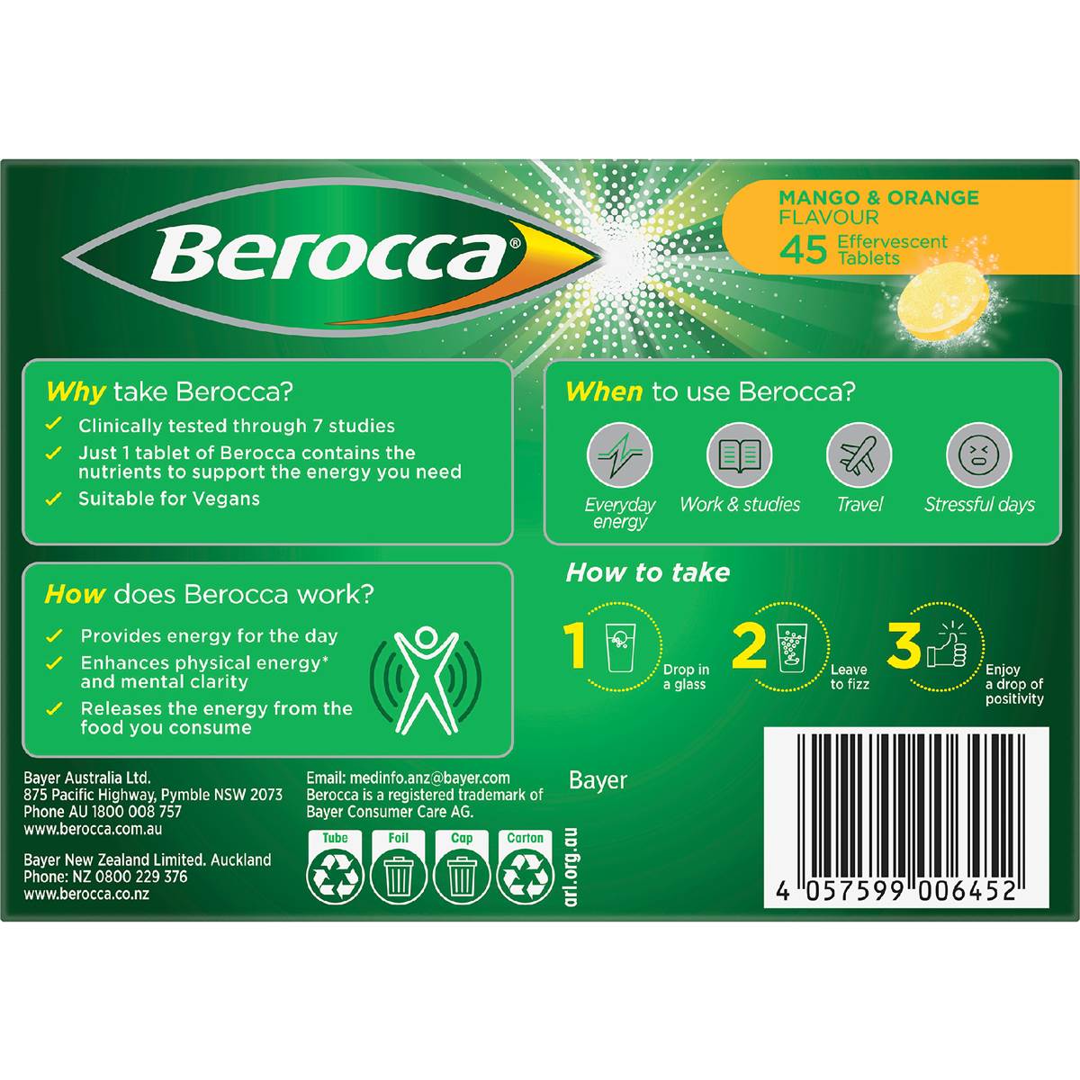 Berocca Vitamin b & c Mango & Orange Flavour Energy 45 Pack